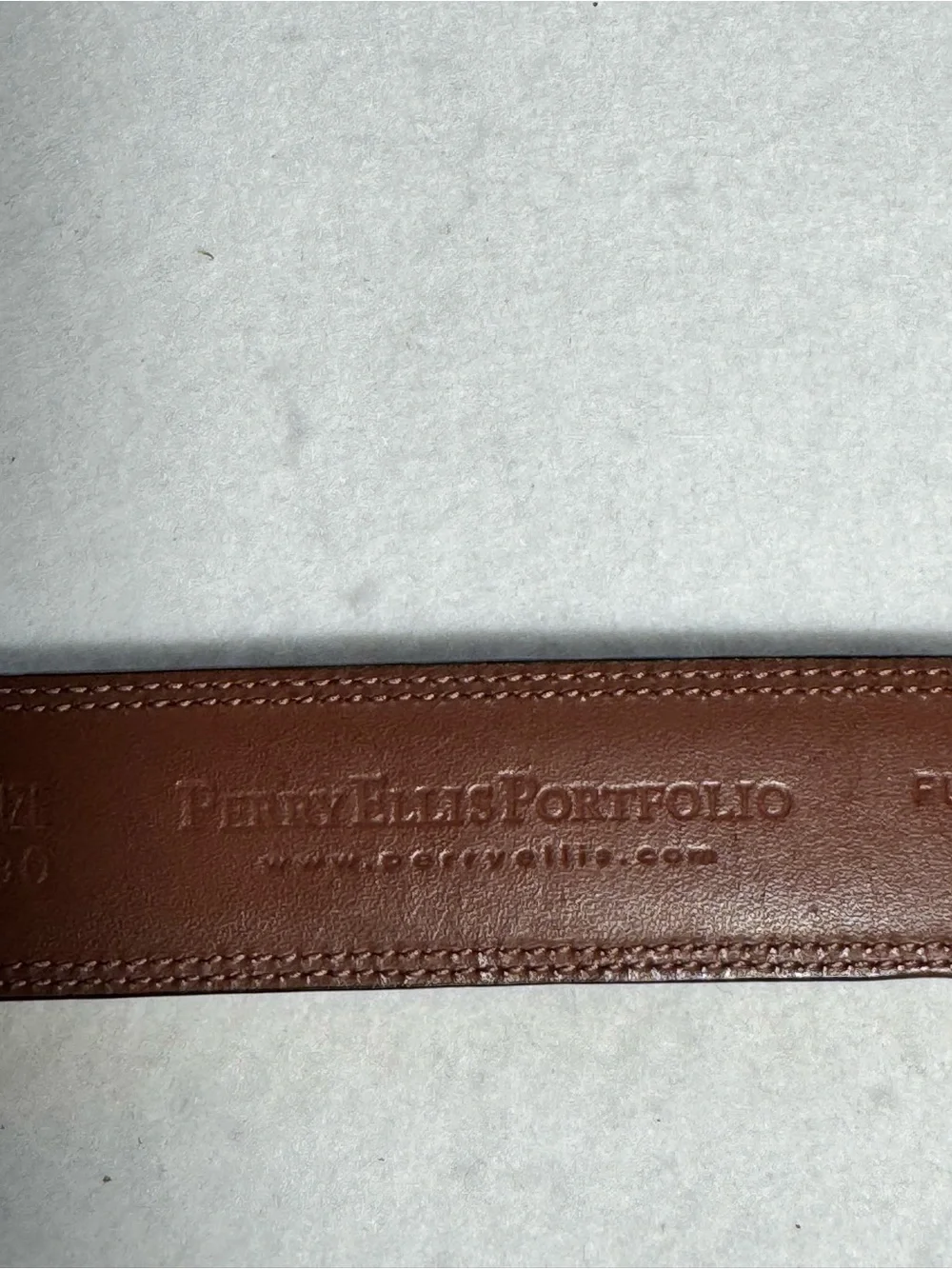 PERRY ELLIS PORTFOLIO Full Grain Leather Belt Brushed Silver Buckle Black‎ 36”